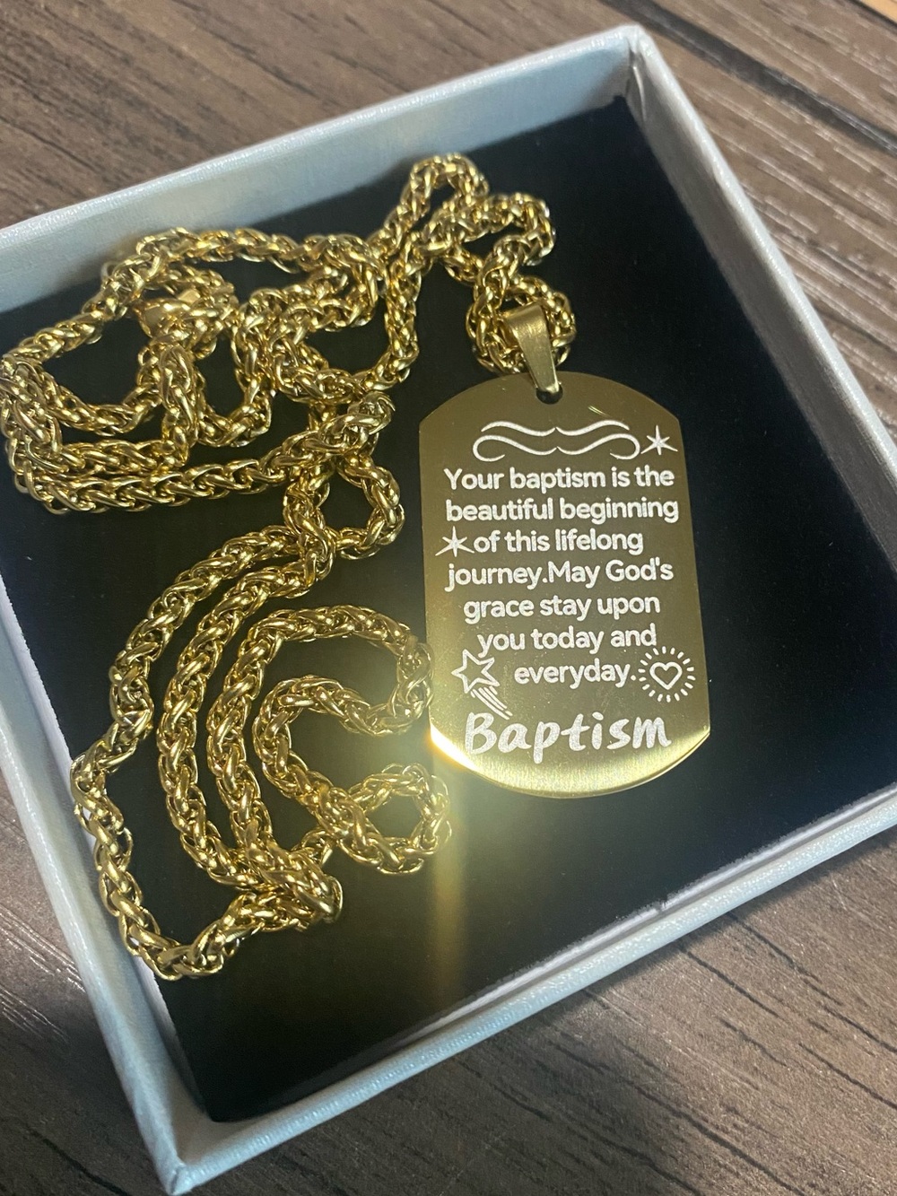 Basketball Cross Necklace for Men Gold Stainless Steel Dog Tag Christian Baptism - Picture 6 of 6